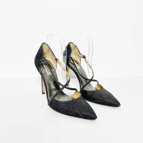 Badgley Mischka Shoes - Badgley Mischka glitter Pointed toe crisscross stiletto black strappy  US 10